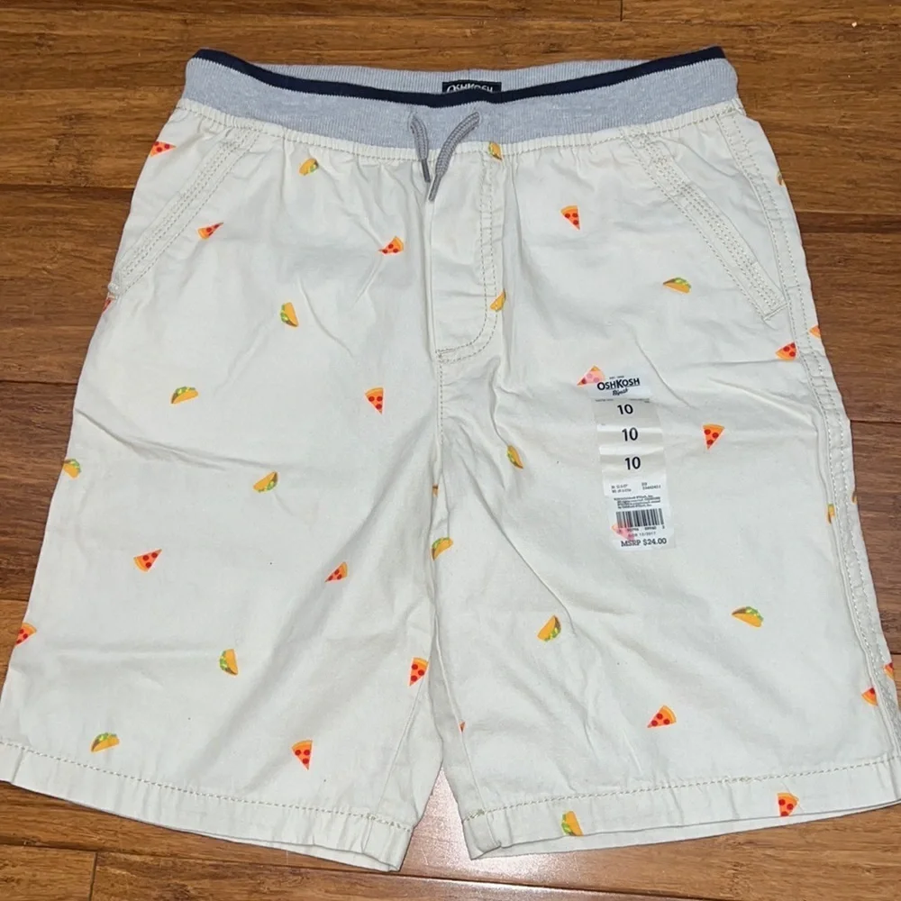 Osh kosh kids khaki elastic waist pull on pizza and taco shorts size 10 nWT